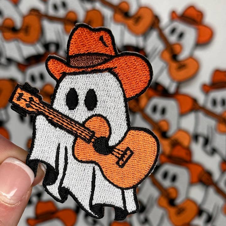Halloween Ghost Cowboy patch, halloween patches, mom patches for wholesale by Aloe and Milk Boutique