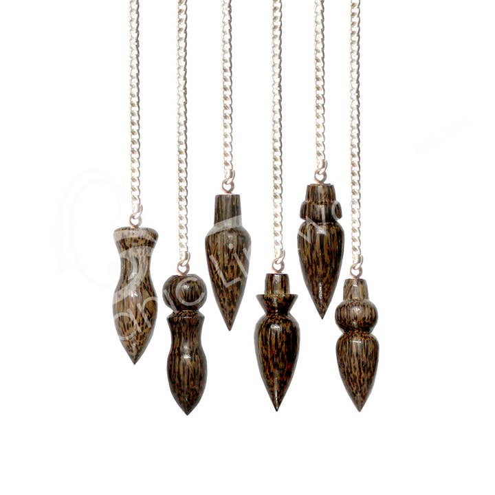 Oceanic Linkways Inc - Wholesale Meditation supplies - (PC)PENDULUM - WOOD, COCONUT MIXED SHAPES PLAIN CHAIN 9-10"0