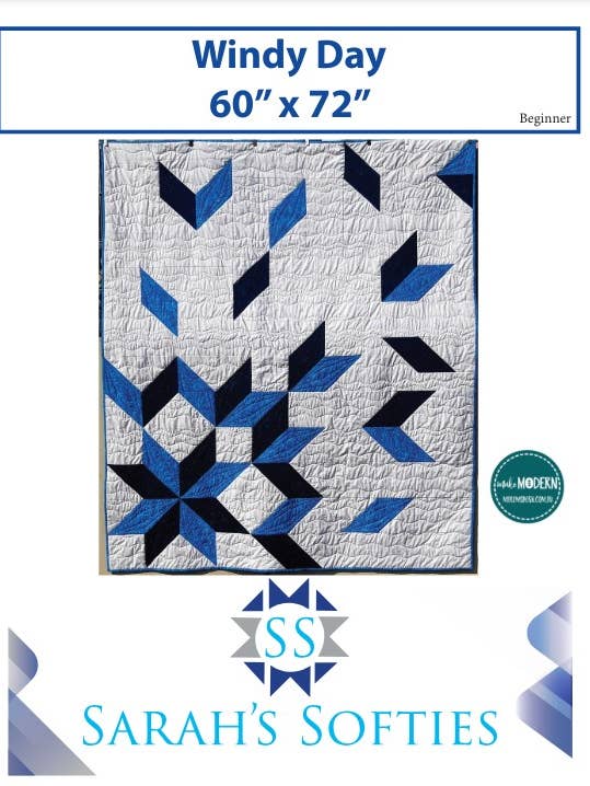Windy Day- Easy Modern Carpenter's Star Quilt Pattern for wholesale by Sarah's Softies