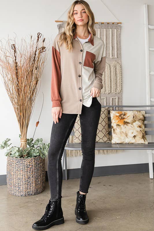 HEIMISH - Wholesale Shirt Jacket/Shacket - Women's - EJ6724-10 BASIC COLLAR SOLID COLOR BLOCK SHACKET6