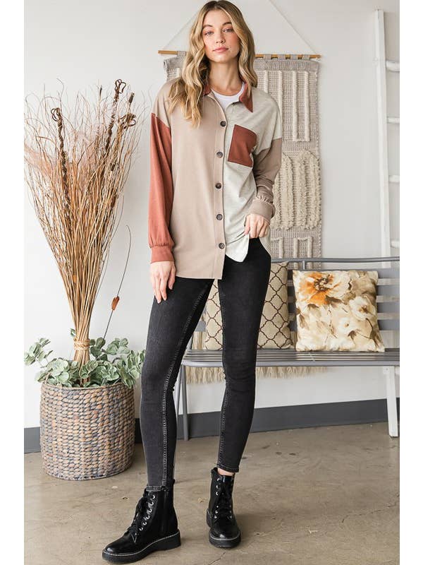 HEIMISH – Großhandel Hemdjacke/Shacket – Damen – EJ6724-10 BASIC HALSBAND, EINFARBIG, BLOCKMANSCHETTE6