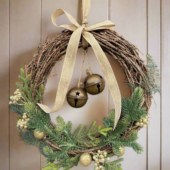Marissa's Gifts - Wholesale Wreath - Handmade hanging wreath with bells/ Christmas seasonal decor 30 x 30 x 18cm