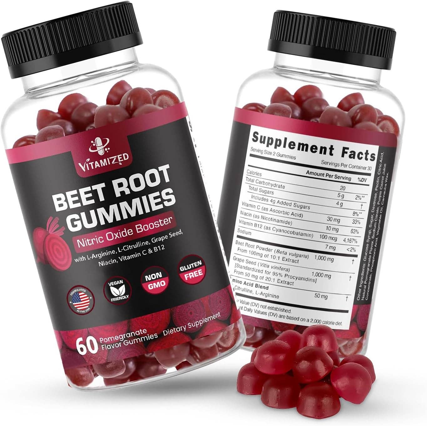 Vitamize inc – wholesale Oralt tillskott/Vitamin – Potenta rödbetor Gummies 1000mg - Kväveoxidtillskott8
