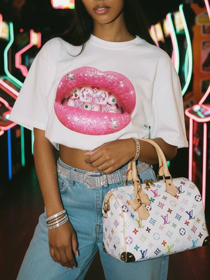 Camiseta NOISSEY Y2K Grillz - Gráfico de Piedras de Imitación y Tejido de Tacto Fresco para venta al por mayor de NOISSEY