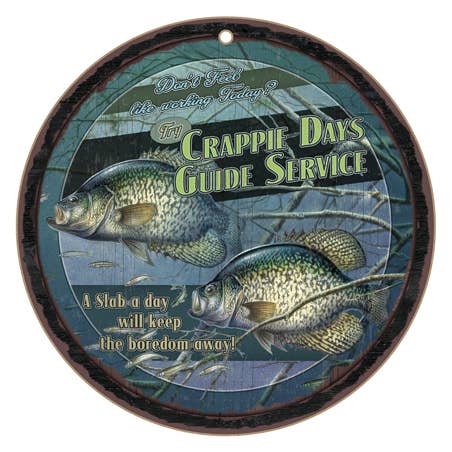 SJT Enterprises, Inc. - Wholesale Sign - Try Crappie Days Guide Service (fish) on 10" round wood plaque, sign from JQ Licensing