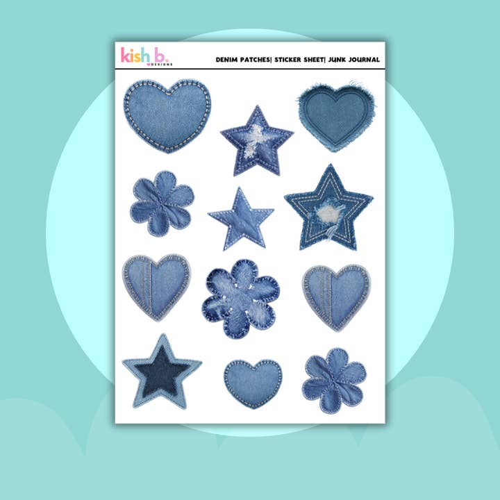 Patches en denim | Journal | Feuille d'autocollants pour la vente par Kish B. Designs