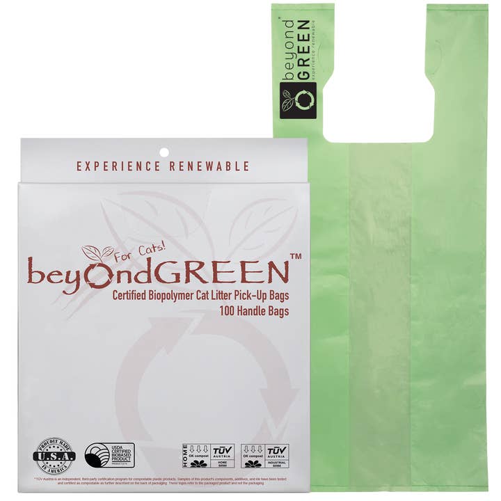 beyondGREEN biotech, Inc. - Wholesale Pet Poop Bag - Plant-Based Cat Litter Bags – 100 Bags with Handles