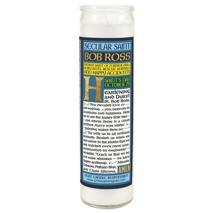 Unemployed Philosophers Guild - Wholesale Jar/Filled Candle - Bob Ross Secular Saint Candle