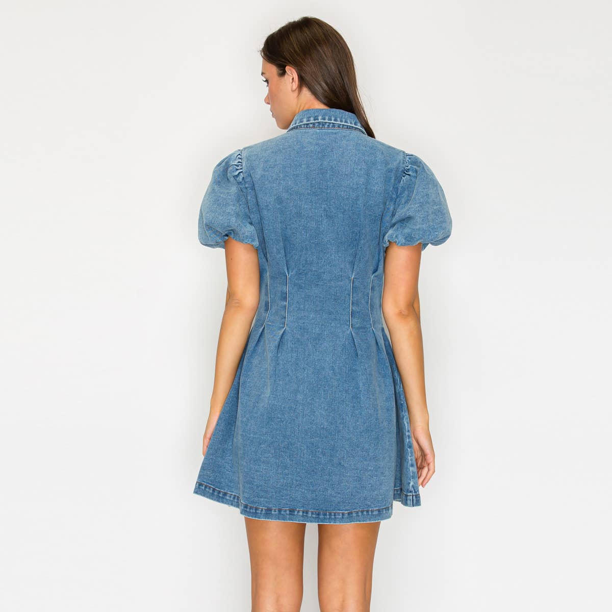 LoveWednesday - Wholesale Dress - Women's - Modern Muse Denim Bubble Sleeve Dress - LWD33857