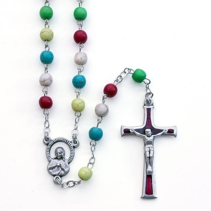 Rosary Multi Colored Stones Beads Sacred Heart for wholesale by RM Trading