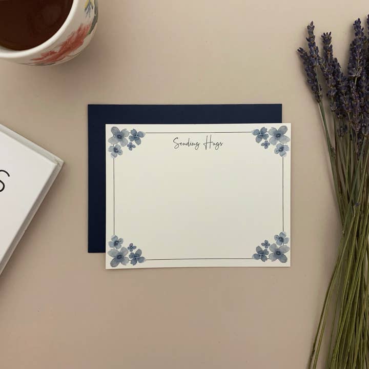 Sending Hugs Notecard Set for wholesale by Lavender Blue Prints