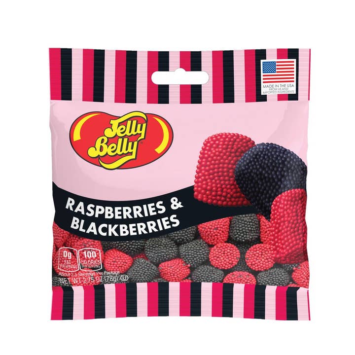 Grandpa Joe's Candy Shop - Wholesale Gummy - Jelly Belly Raspberries & Blackberries 3oz Peg Bag, 12ct