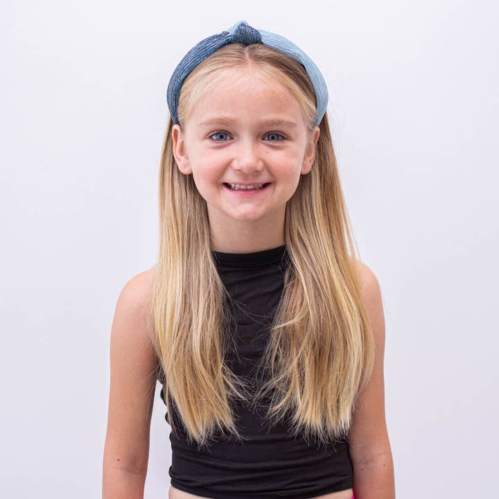 Frog Sac - Wholesale Fashion Headband - Kids - Two-Tone Pleated Knot Headband - Blue
