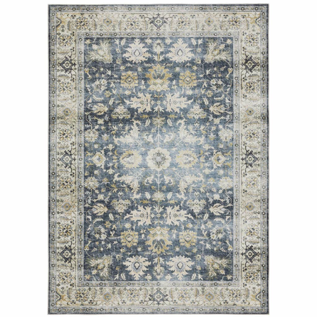 HomeRoots - Wholesale Area Rug - 7' X 10' Blue Gold Green And Ivory Oriental Printed Area Rug1