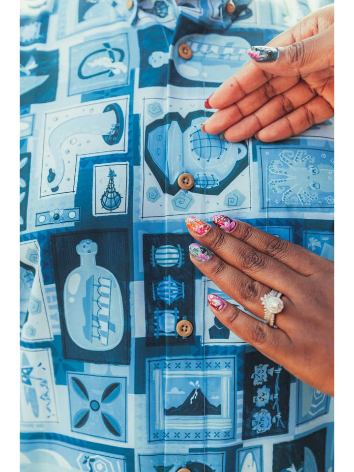 Park Candy - Wholesale Button Down Shirt - Men's - Blue Hawaii Tiki Tiki Aloha Shirt3