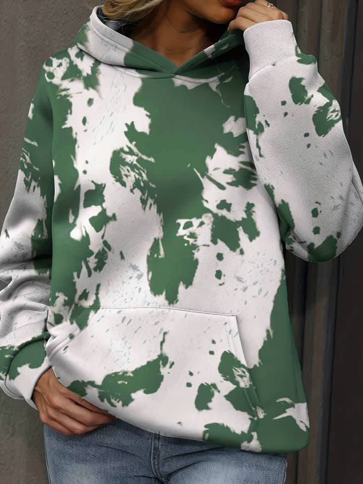 Tie Dye Print Kangaroo Pocket Loose Hoodie for wholesale by LiveFashionWay