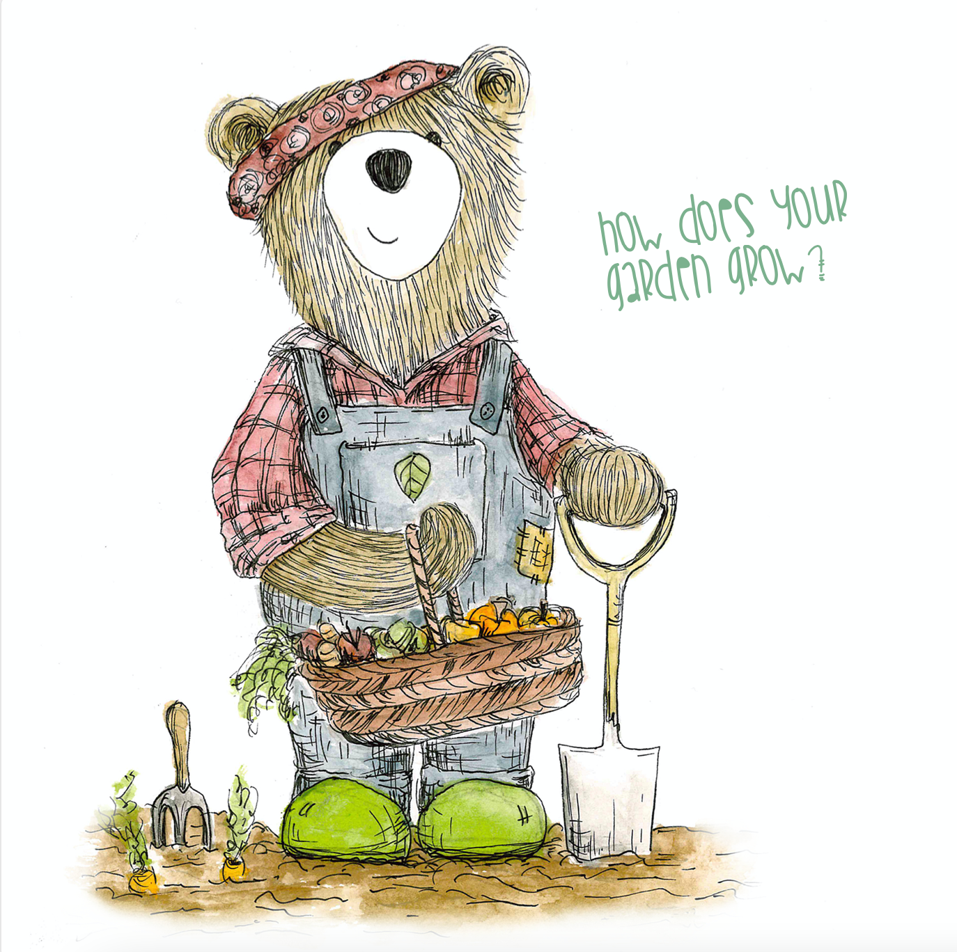 Catherine Redgate: Illustrator – wholesale Everyday greeting card – Allotment Bear Garden Greetings Card0