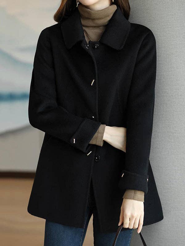 VividLux - Wholesale Coat - Women's - Long Sleeves Loose Buttoned Pockets Solid Color Lapel Woolen Coat4