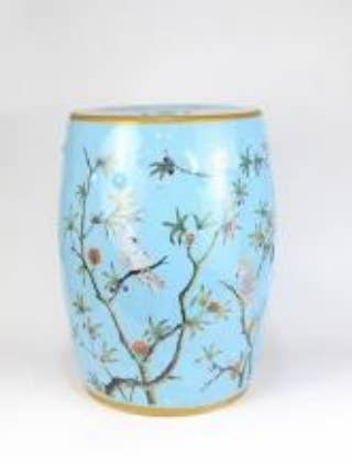 Taburete de jardín, Chinoiserie azul, Motivo floral de pájaros para venta al por mayor de The French Bee & Co