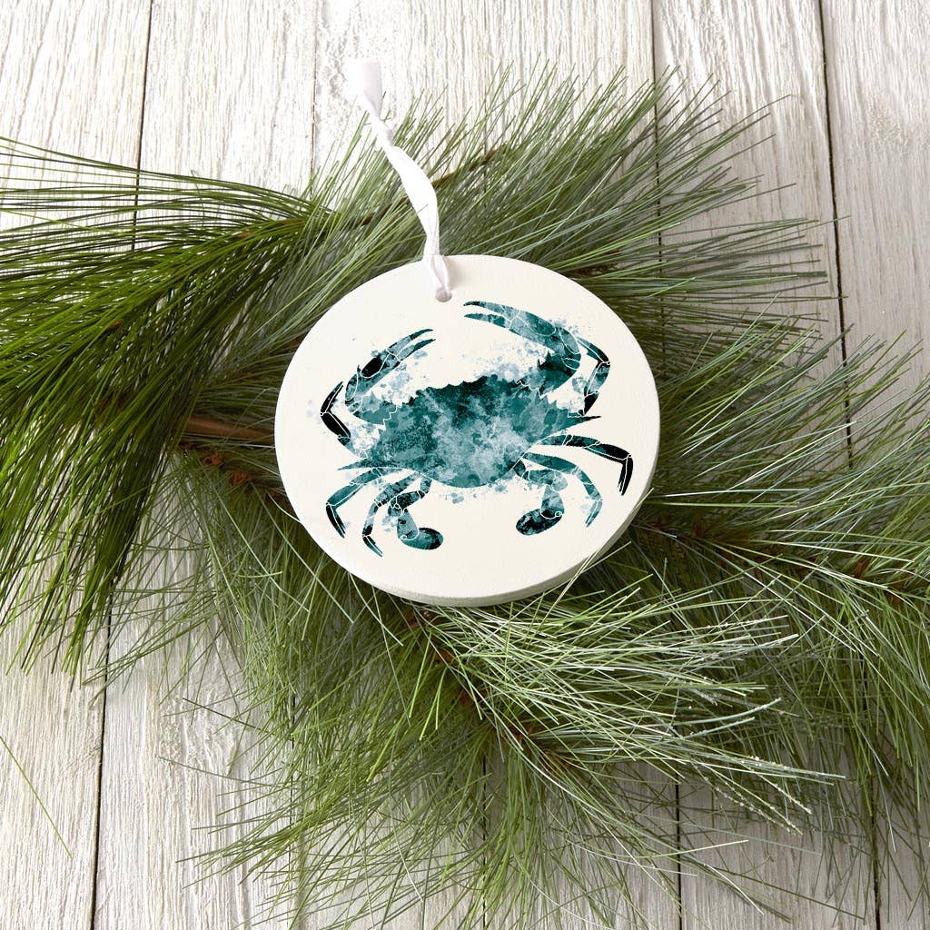 Love Local - Wholesale Ornament - Blue White Water Color Blue Crab |Wood Ornament1