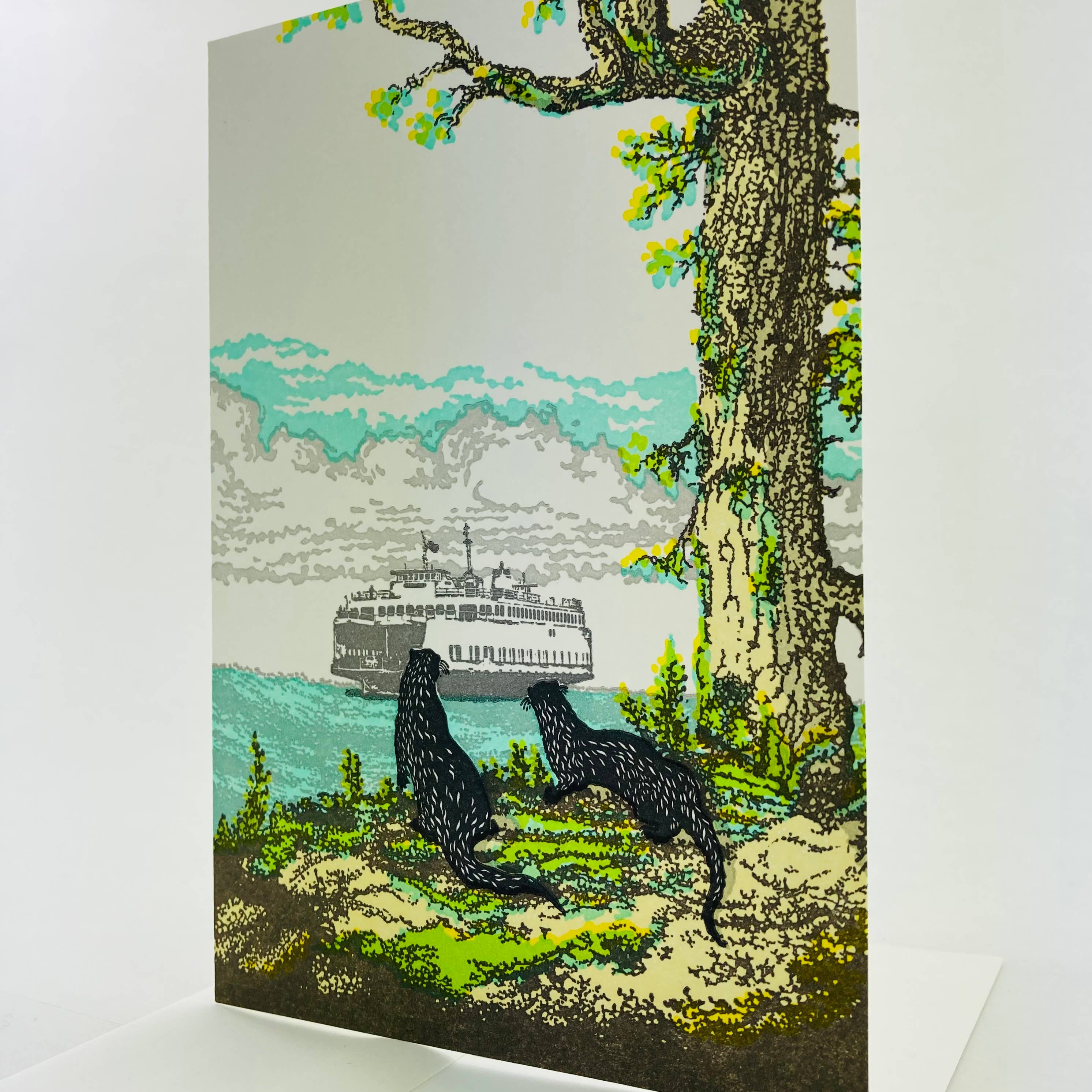 Old School Stationers - Vente Carte de vœux classique - Otter et Washington State Ferry Îles San Juan1