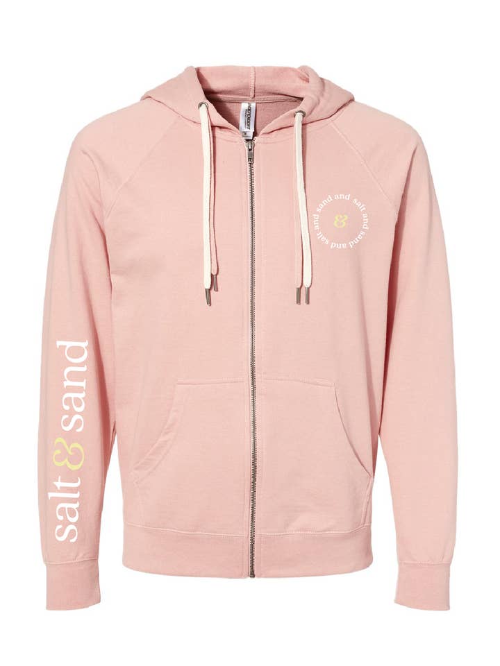 Lightweight Loopback Terry Full-Zip Hooded Sweatshirt / Pink / Summer for wholesale by Salt & Sand