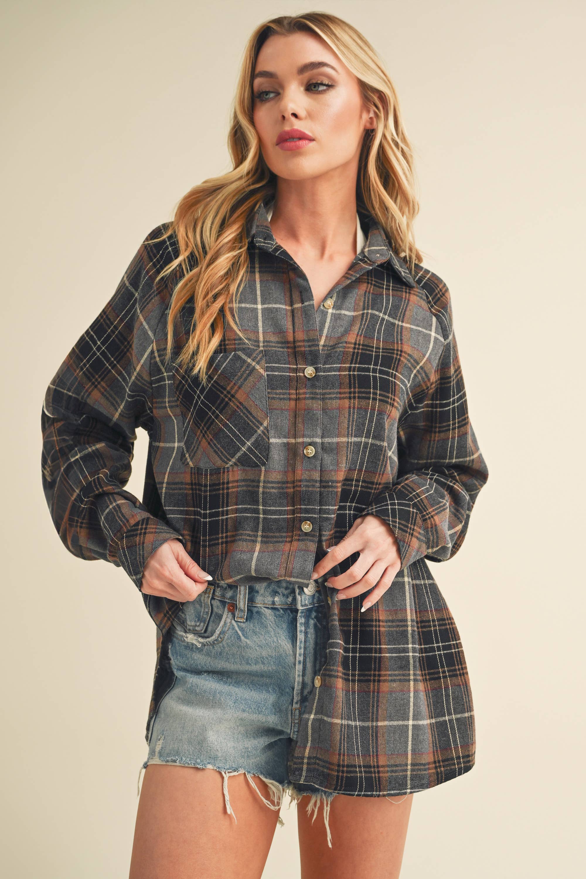 AEMI + CO - Wholesale Button Down Shirt - Women's - 8324DN Katie Flannel Shirt 64