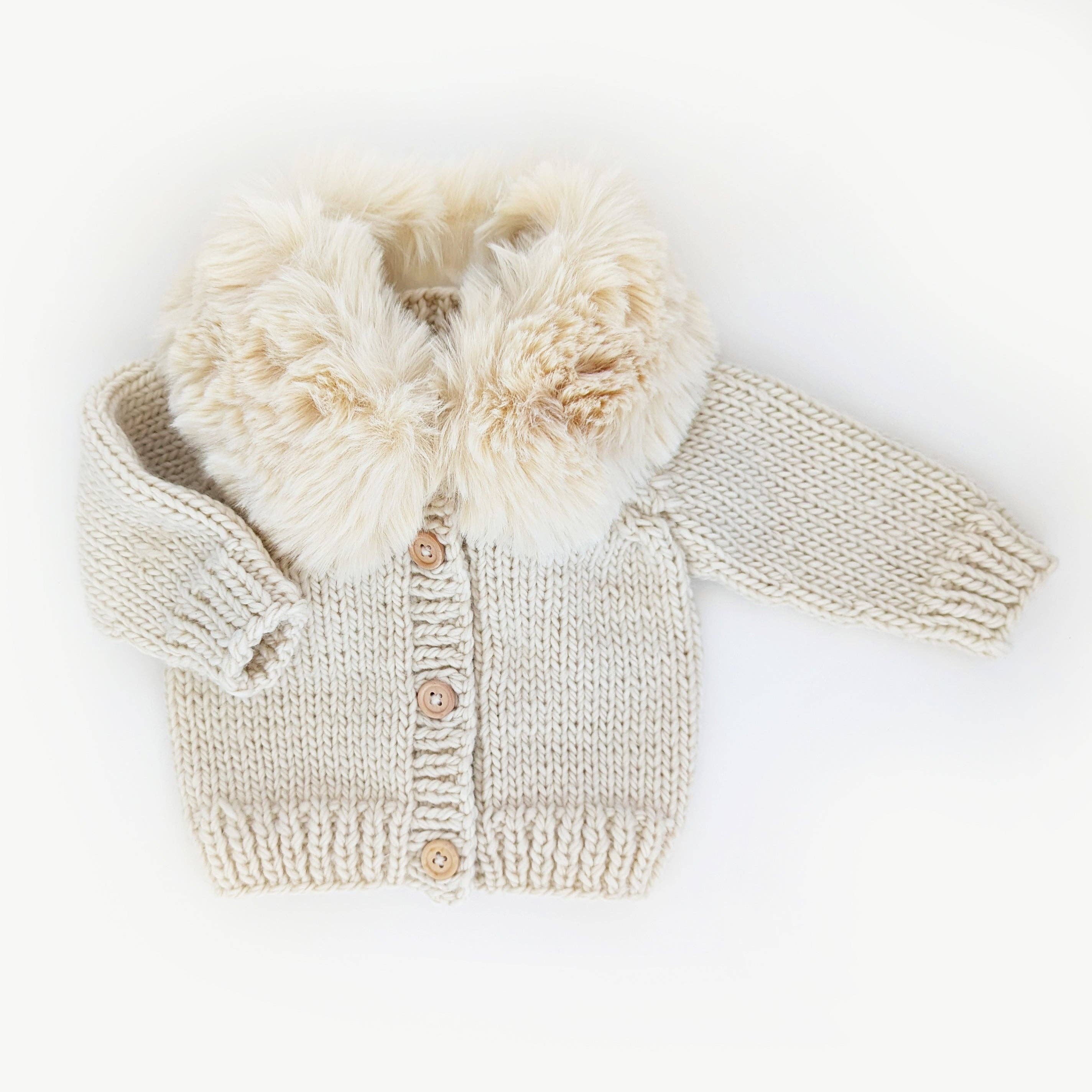 Huggalugs - Wholesale Cardigan - Baby - Fur Collar Natural Cardigan Sweater Baby & Toddler