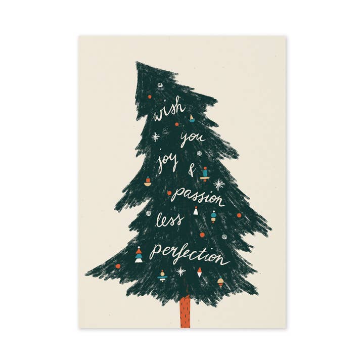 Postkarte Weihnachtsbaum 'Less Perfection' für den Großhandel von Tell Me