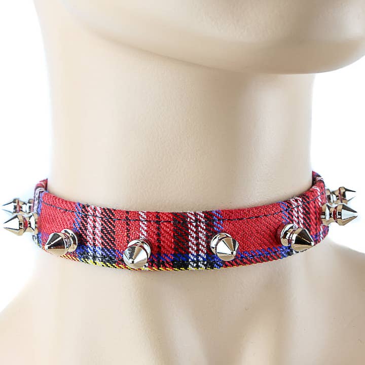 Funk Plus - Wholesale Choker/collar - CK134PD PLAID SPIKE PUNK CHOKER3