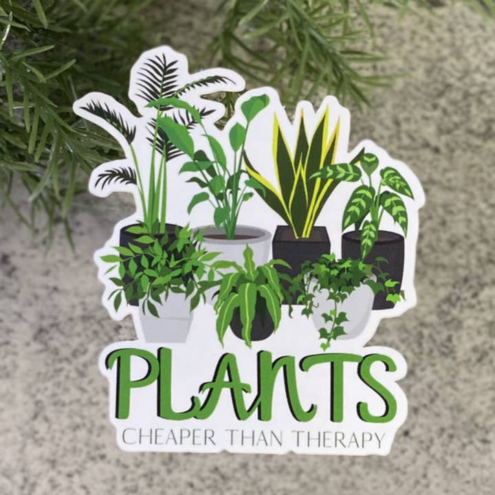 Plants: Cheaper Than Therapy Vinyl Sticker 5-Pack for wholesale by Beautiful Mind Design
