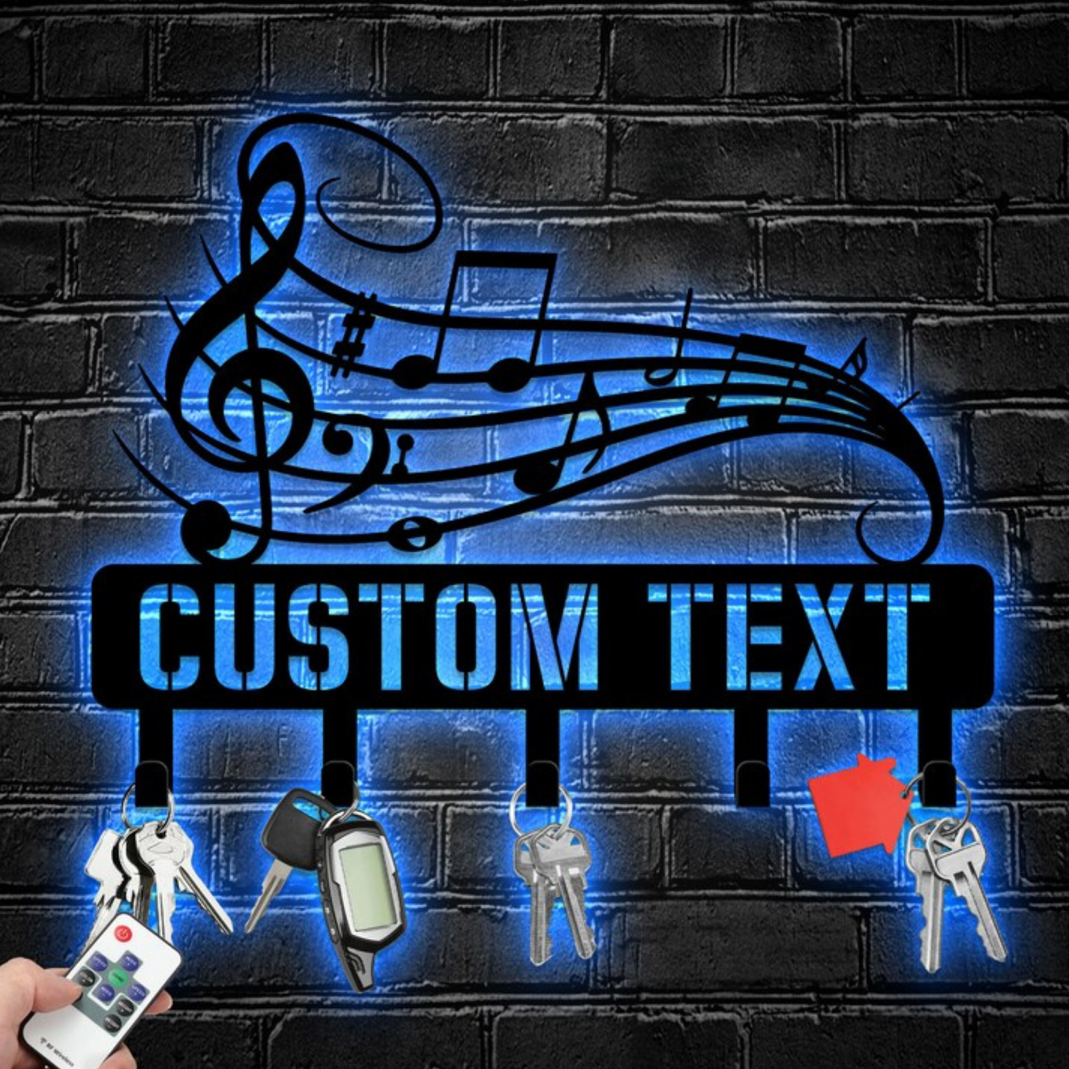 Glow Neon - Vendita all'ingrosso Decorazione da parete 3D - Portachiavi personalizzato per note musicali, 5 ganci, Studio Deco5