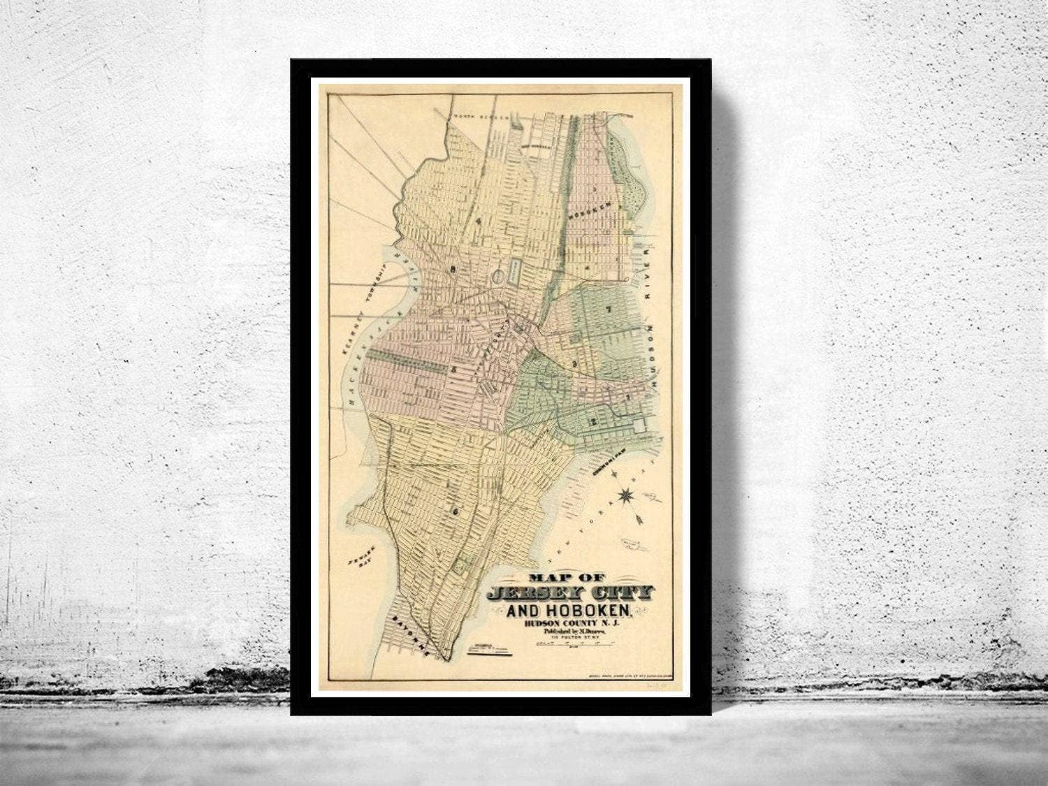 OldCityPrints - Old Maps and Posters – wholesale Karta – Gammal karta över Jersey City och Hoboken Hudson County 1882 Vintagekarta | Vintagekarta Väggkonsttryck0