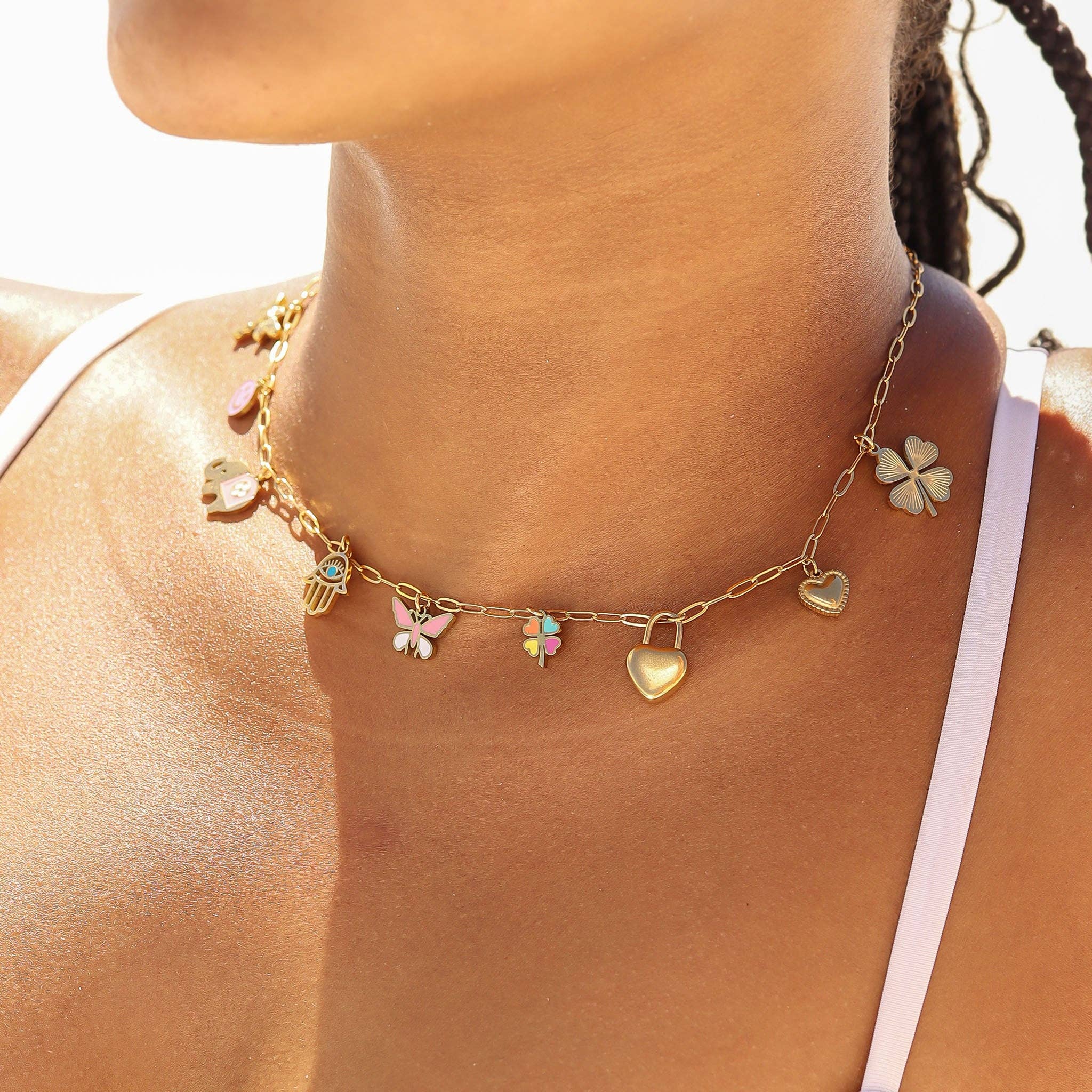 WJW - Wholesale Individual Charm/Pendant - (9pc) 18K Gold PVD Stainless Steel Heart Charm Set2