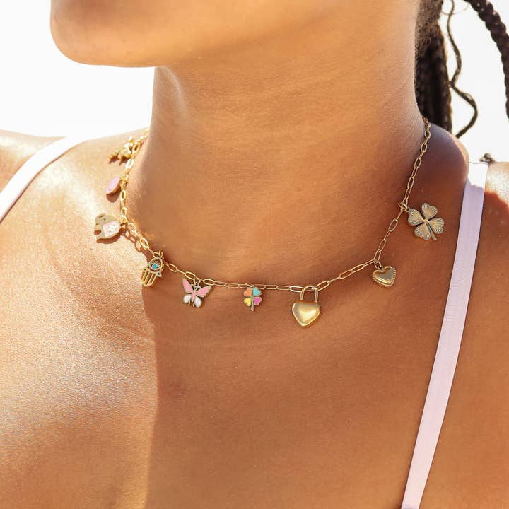 WJW – wholesale Individual charm/pendant – (9pc) 18K Gold PVD Stainless Steel Heart Charm Set2