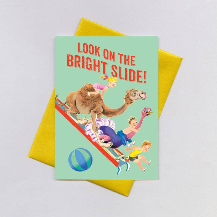 Camel & Children on a Slide - Thinking of You Card for wholesale by Laughing Elephant