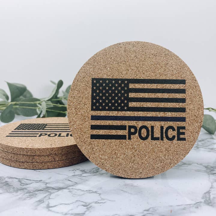 Police With USA Flag Cork Coasters for wholesale by WT Custom Designs