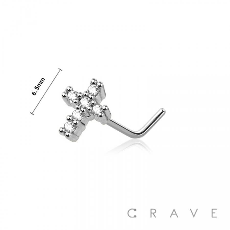 CRAVE – Brinco único por atacado – CZ GEM PAVIMENTADA CRUZ 316L PERNIZ NASAL EM AÇO CIRÚRGICO EM FORMA DE L2
