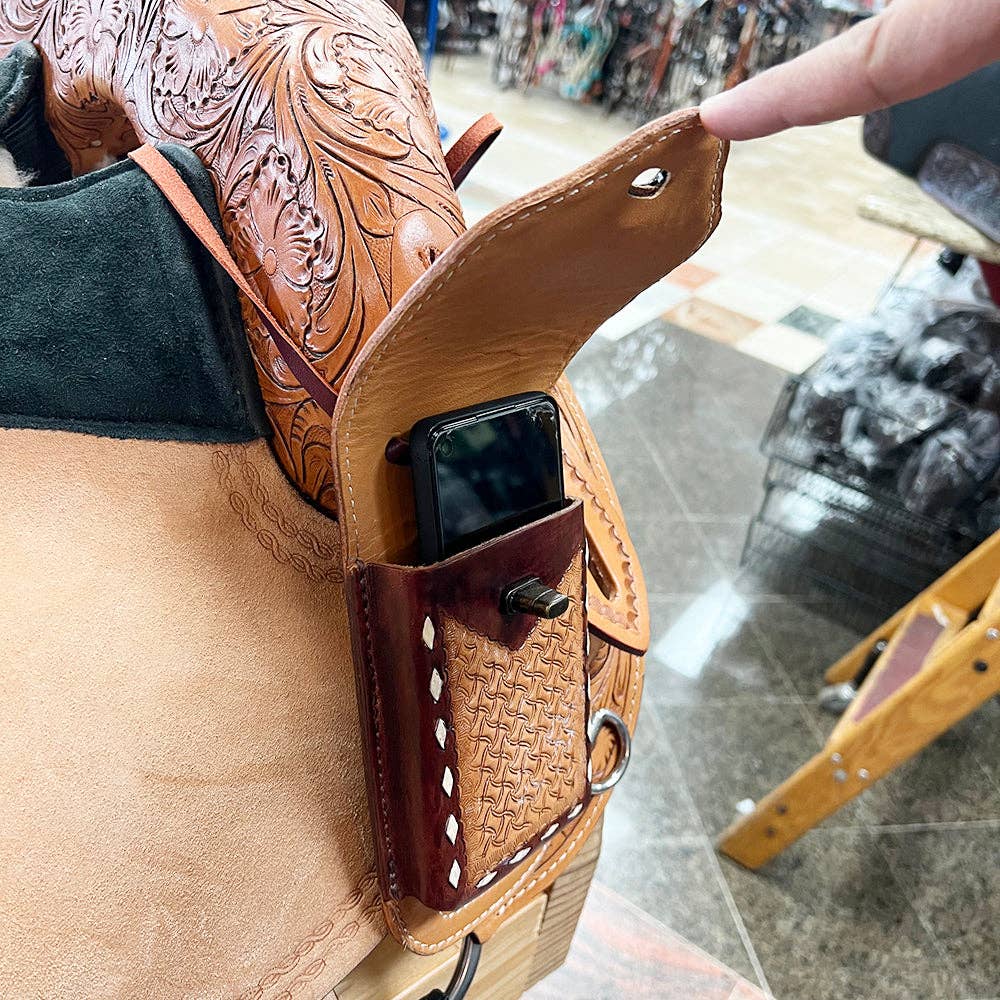 HILASON - Wholesale Phone Wallet - Women's - Hilason Basketweave Floral Cell Phone Case Tan American Leather40