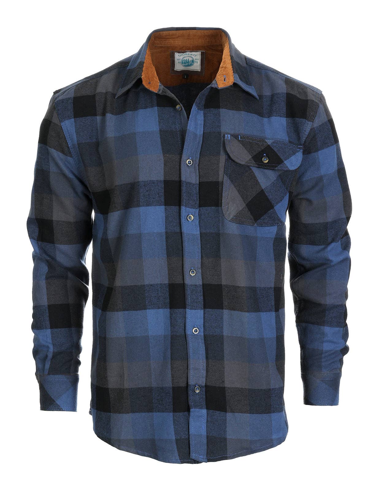 b-one inc - Wholesale Button Down Shirt - Men's - Men's Flannel Button Up Shirt with Corduroy Contrast GB-LS94FC2