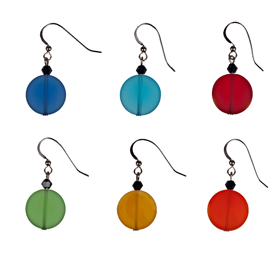 KJK Jewelry Inc. - Wholesale Dangle Earrings - Single Frosted Recycled Glass Coin Earring0
