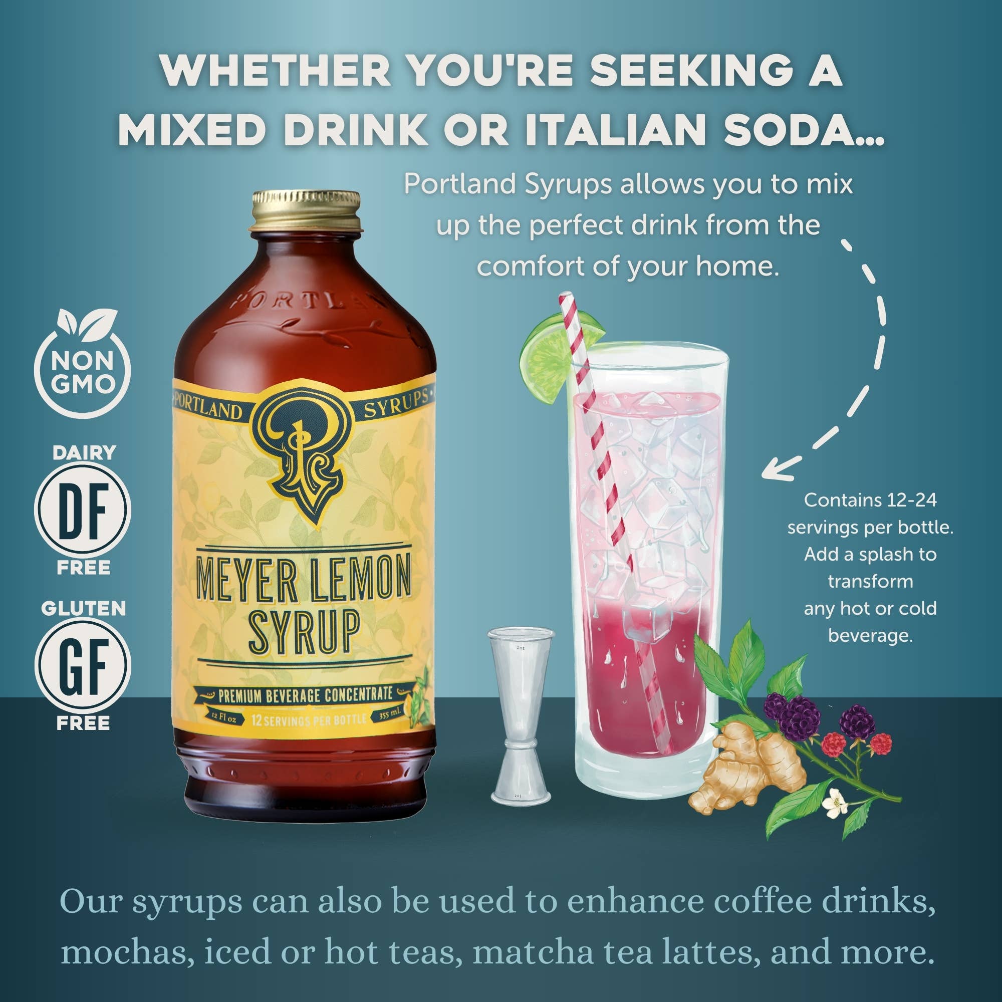 Portland Syrups - Wholesale Cocktail Mix/Syrup - Meyer Lemon Syrup 12oz - cocktail / mocktail beverage mixer3