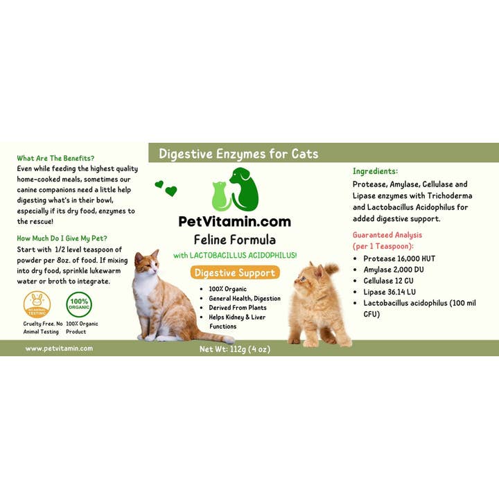Pet Vitamin - Vendita all'ingrosso Integratore per animali domestici - Gatti - Enzimi Digestivi per Gatti 113 g2