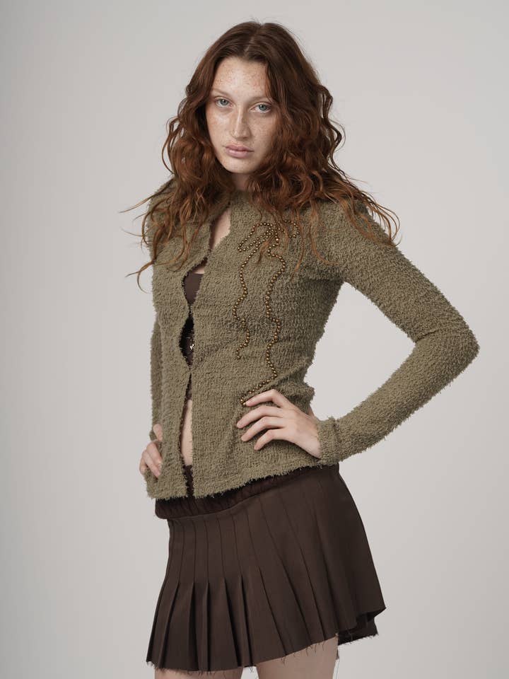 CARDIGAN VERDE OLIVA CON BOTTONI A NASTRO - OLIVA per la vendita all'ingrosso da parte di Zemeta