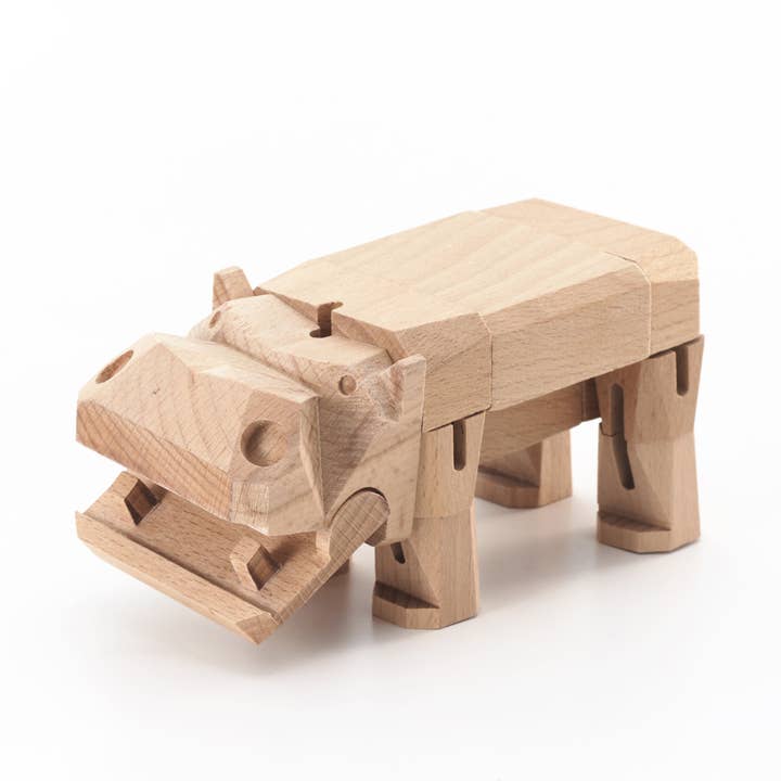 Yoshiaki Ito Design - Wholesale Wood Toy - Kids - Morphits ® Hippo Wooden Toy: Explore the Wild with Poseable