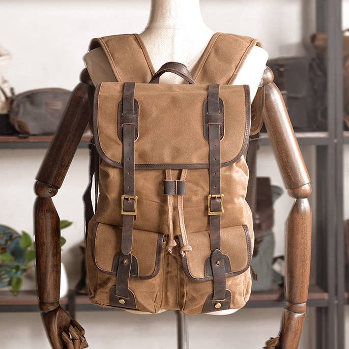 Sac à dos en toile fait main Sac à dos pour ordinateur portable en toile cirée Sac à dos de voyage vintage Grand sac à dos pour la vente par RockCow Leather Studio