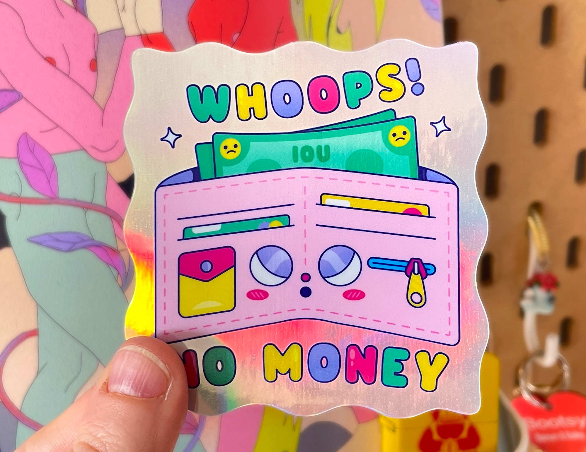 Kidnichols - Wholesale Sticker - Whoops No Money Holographic Sticker | I'm Broke | Kawaii Sti4