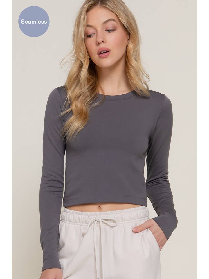 Active Basic | Active USA - Wholesale Knit Top - Women's - Long Sleeve Crew Neck Inner Fur Seamless Crop Top17