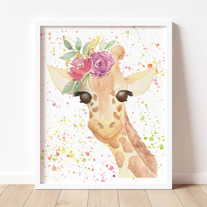 Floral Watercolor Giraffe, 8x10 Print for wholesale by mad paperie