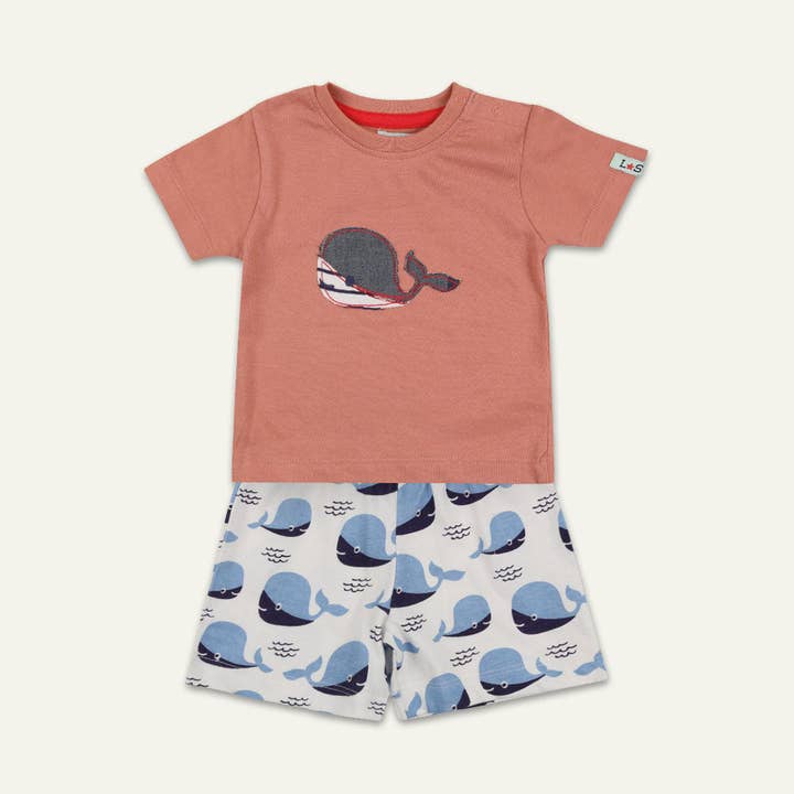 Conjunto de camiseta y pantalón corto con estampado de ballena multicolor para venta al por mayor de Lilly and Sid